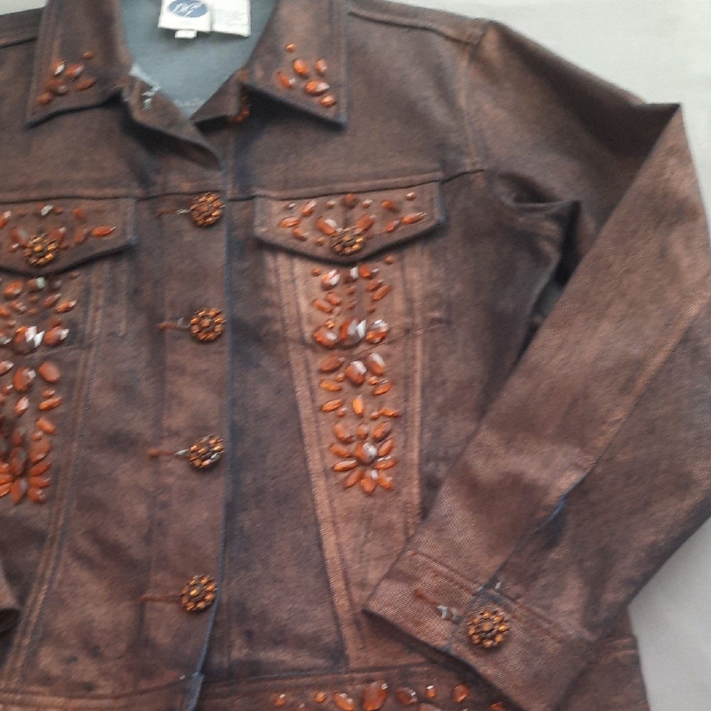 Diane Gilman Dark Brown Embellished Jean Jacket - Size S - Picture 5 of 11